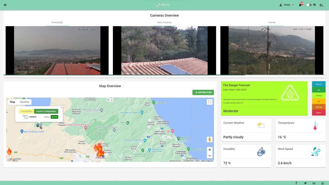 Images and videos from all cameras (visual and thermal) are displayed on the platform in real-time and without delay. Videos of at least 2 days remain stored on the system. Also, all information from sensors is displayed in real-time.
